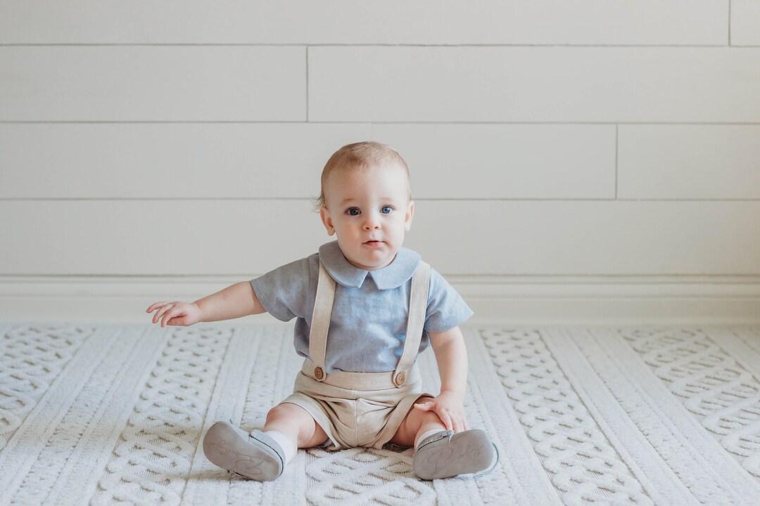 Blue Vintage Style Baby Boys Linen Dress Shirt Classic Peter Etsy