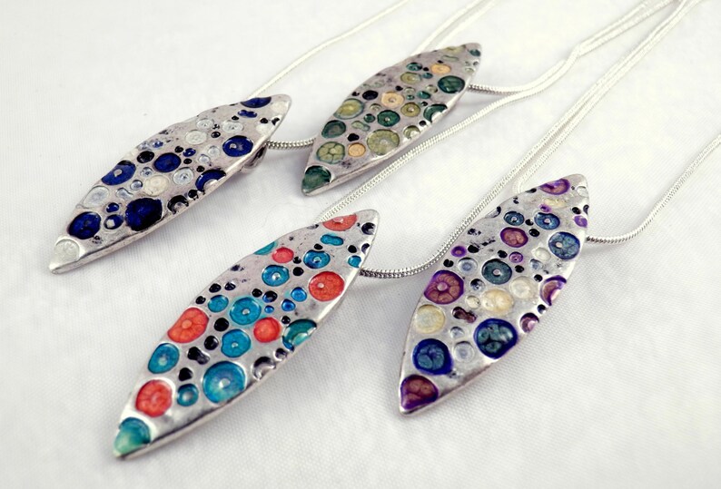denim blue necklace pendant silver purple necklace small silver necklace violet necklace blue enamel necklace enamel jewelry modern jewelry