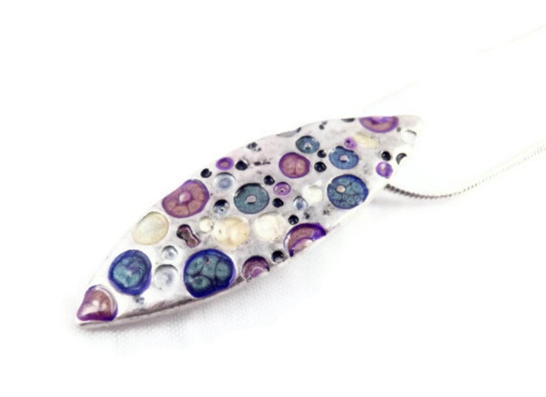 denim blue necklace pendant silver purple necklace small silver necklace violet necklace blue enamel necklace enamel jewelry modern jewelry