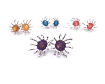 purple silver studs purple post earrings for women minimalist jewelry enamel posts everyday jewelry statement