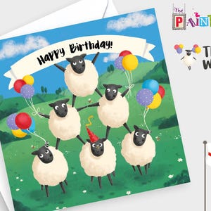 Fijne verjaardag (The Woolies sheep) met kleurrijke ballonnen