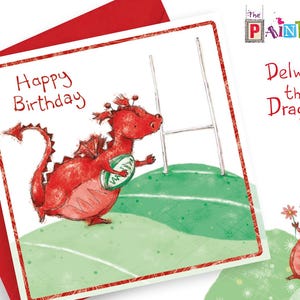 Joyeux anniversaire (Delwyn le mignon dragon gallois jouant au rugby)