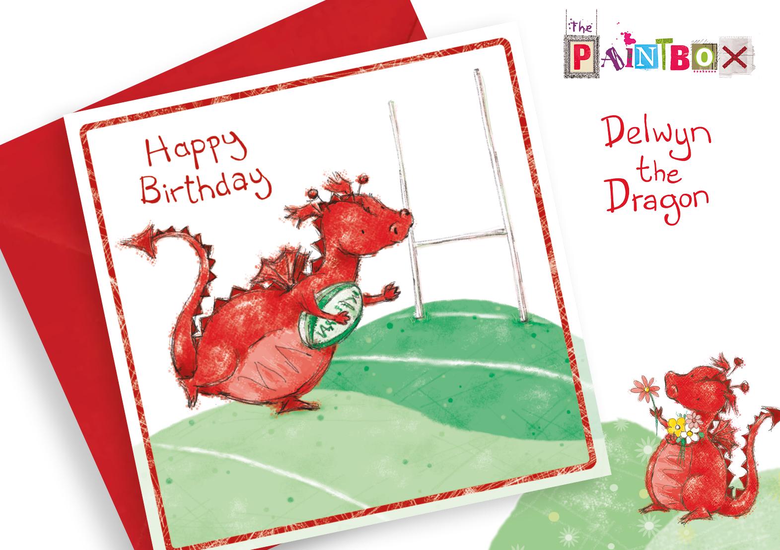 Happy Birthday (Delwyn the cute Welsh Dragon playing rugby)