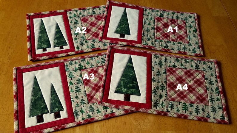 Christmas mug rug applique tree snack mat quilted mug rug holiday candle mat handmade unique mug rugs choice of one red green 12x7