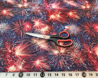 Fireworks cotton quilt fabric, July 4th fabric, destash quilting fabric, BTY, red, blue