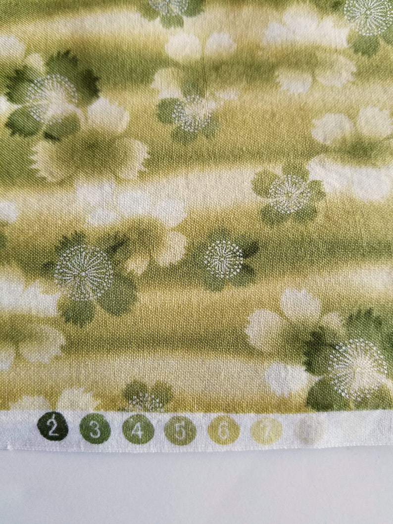 Quilting fabric Asian print Robert Kauffman Zen Garden D7697 olive green floral print half yard cut destash fabric remnant remnant