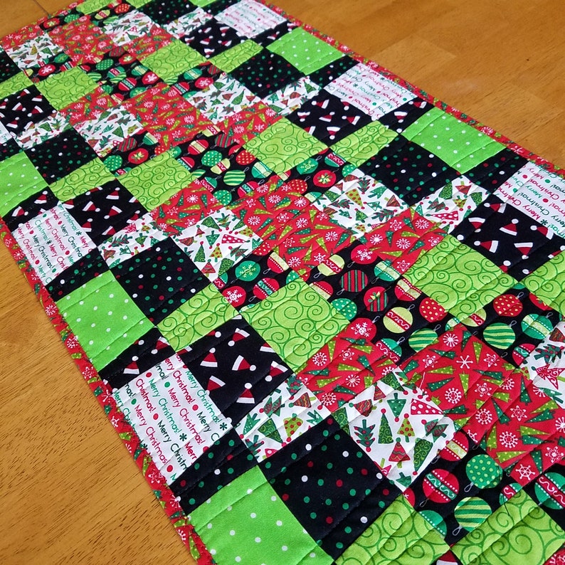 Christmas Table Runner, Holiday Table Topper, Quilted Patchwork Table
