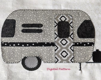 エアストリームアップリケパターン：トラベルトレーラーテンプレート（デジタルPDF）