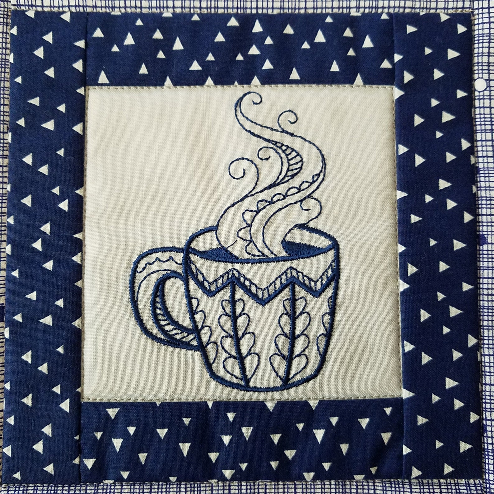 Embroidered Mug Rugs Set of 2 Quilted Snack Mats Blue Mug Etsy