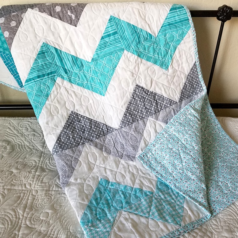 Modern Baby Quilt Aqua and Moss Plaid unbleached cotton unisex blue stars geometric toddler bedding gender neutral baby blanket