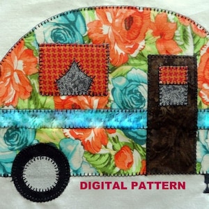 Vintage camper trailer APPLIQUE PATTERN, descarga digital instantánea de PDF, patrón y plantillas de apliques de borde crudo de remolque de viaje retro