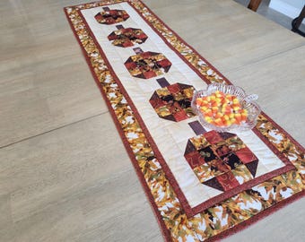 Handmade Fall Table Runner: Patchwork Pumpkins Quilted Topper