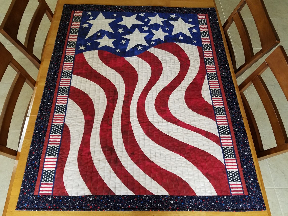 American flag wall hanging quilted patriotic wall quilt waving Etsy