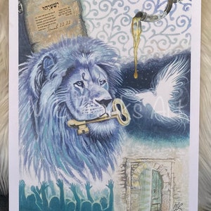 Print of Original Prophetic Artwork/Lion of Judah “Outpouring”/christian art