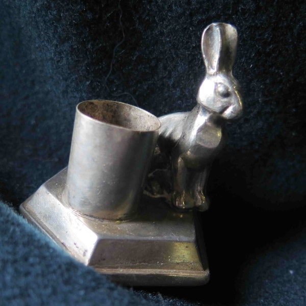 Antique French Easter Rabbit Candleholder - Vintage Silver Heirloom decoration home decor from France - Candelstick