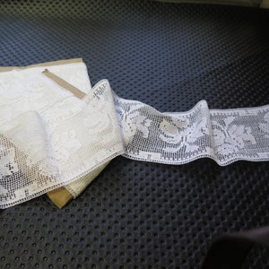 lot of 3 lace coupons (3x2m : 6 meters) net decorated with flowers vintage France