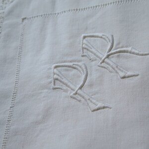 Antique French Pillow Cover White Linen Embroidered Lace Pillow with Monogram PR christmas idea image 2