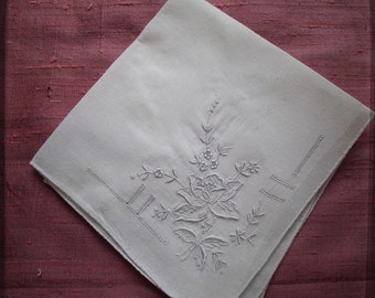 Antique Wedding french Square Hand embroidered Handkerchief White Gorgeous - Vintage Whitework Souvenir from France