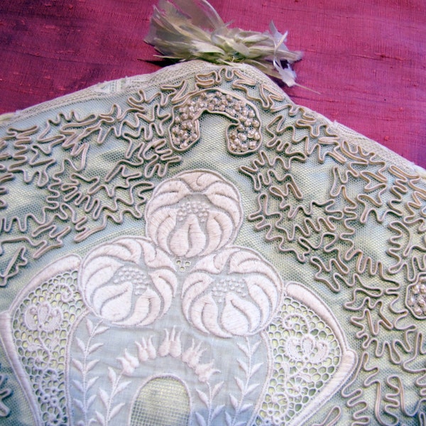 Cache-théière Brodé Main Vintage - Gris Fleuri - Coton Et Lin