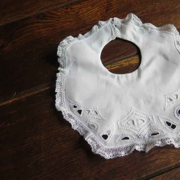 Antique French Bib Bavoir Infant Baby, Doll ,Vintage France ,BeautifulEmbroideries  Vintage Dress Accessories  Handmade  . Lace France