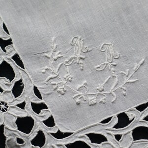 Antique Wedding french Square Hand embroidered Handkerchief White Gorgeous Vintage Whitework Souvenir from France image 2