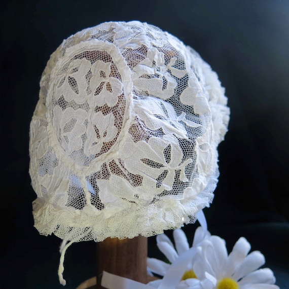 Antique French Kid Bonnet-Christening Bonnet-White