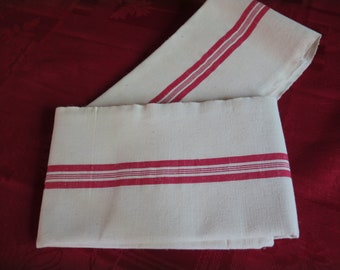 lot of 2 kitchen towels -linen- red bands-never used-never washed-vintage France