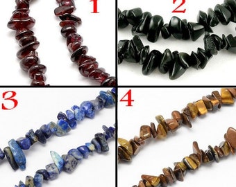 lot 50 perles chips, gemme naturelle au choix, agate, grenat, obsidienne lapis lazuli... (5 à 13mm),