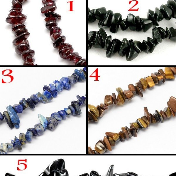 lot 50 perles chips, gemme naturelle au choix, agate, grenat, obsidienne lapis lazuli... (5 à 13mm),