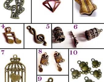 27 Modèles !! Lot de breloques en laiton couleur bronze ! Steampunk, shabby, victorien, kawaii ...A vous de choisir