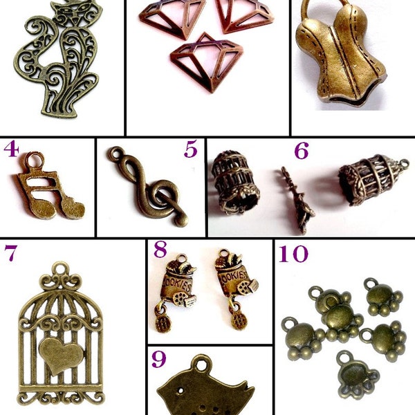 27 Modèles !! Lot de breloques en laiton couleur bronze ! Steampunk, shabby, victorien, kawaii ...A vous de choisir