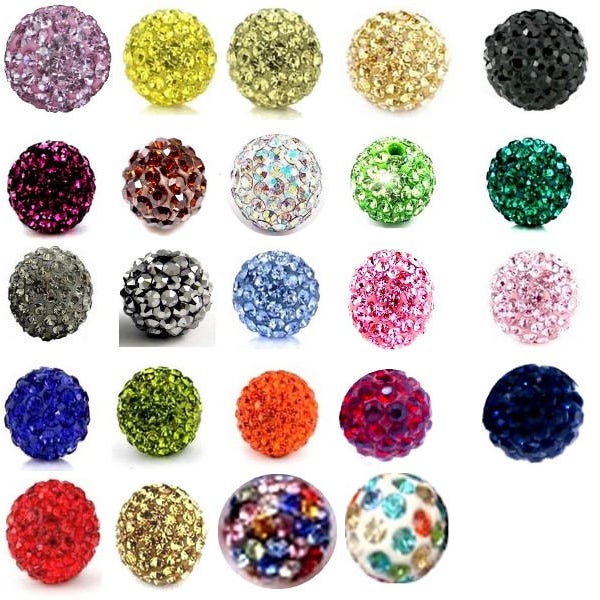 5 ou 10 perles discos stras, coloris et taille à choisir - 10mm 12mm 14mm en cristal pour Shamballa