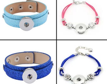 7 Modèles au choix : Bracelets et gourmettes - Chaine, simili cuir ou bracelet suédine pour Bouton bijoux à clipser