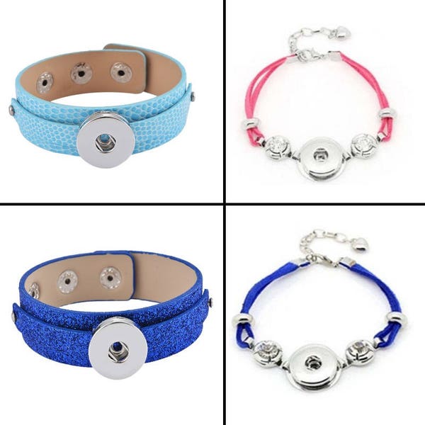 7 Modèles au choix : Bracelets et gourmettes - Chaine, simili cuir ou bracelet suédine pour Bouton bijoux à clipser