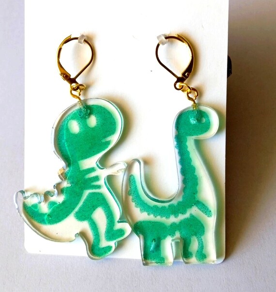 Resin dinosaur earrings discount
