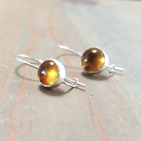 Yellow Citrine Earrings, Lightweight Locking Kidney Wire, Dainty Everyday Gemstone Silver Closed Back Hook, November Birthstone Jewelry