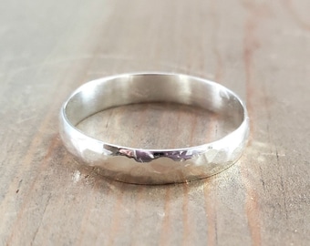 Rustic Hammered Sterling Silver Ring - Unisex Distressed Band, US Size 10