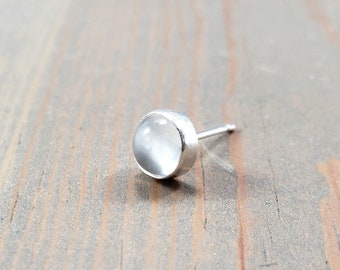 Single Moonstone Earring, Post Earring in Sterling Silver, One Unisex Men's Stud Earring, White Moonstone Jewelry Gift, Single Post Earring
