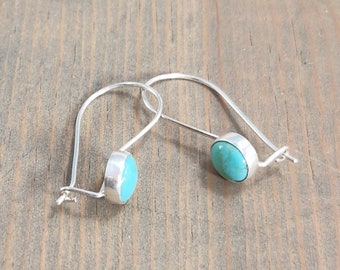 Kingman turquoise earrings, everyday small sterling silver kidney latch back wire earrings, blue turquoise jewelry, December birthstone