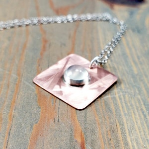 Square Moonstone Pendant: Copper Starburst, Sterling Silver Chain