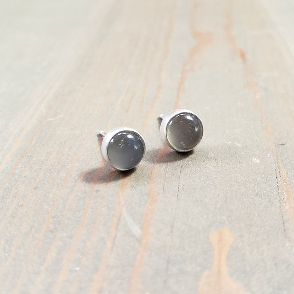 Silver Moonstone Post Earrings, Gray Moonstone Stud Earrings, Simple Everyday Modest Sterling Silver Earrings, June Birthstone Jewelry