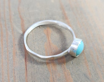 Small Turquoise Ring, US Size 6, Hammered Sterling Silver Band, Stacking, Pinky, Stacker, December Birthstone Jewelry,