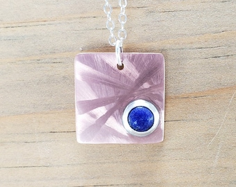 Lapis Lazuli Copper Pendant Necklace: Sterling Silver, Geometric Square