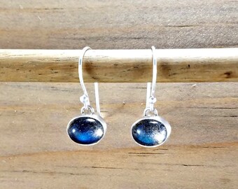 Small Oval Labradorite Earrings, Elegant Sterling Silver Dangles, French Hook, Formal Gemstone Jewelry, Bridal Earrings, Bridesmaid Gift