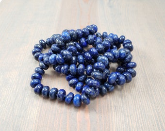 Long Knotted 33 Inch Single Strand Cobalt Blue Lapis Lazuli 5x8 mm Rondelle Bead Endless Necklace, No Clasp Single Strand Beaded Gemstone