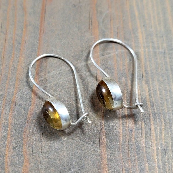 Oval Yellow Citrine Earrings, Sterling Silver Locking Kidney Wire Earrings, Dainty Gemstone Latch Back Earrings, November Birthstone Jewelry