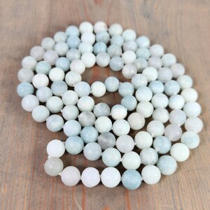 Hand Knotted Matte Aquamarine Necklace: 8mm Sea Green Gemstone Beads