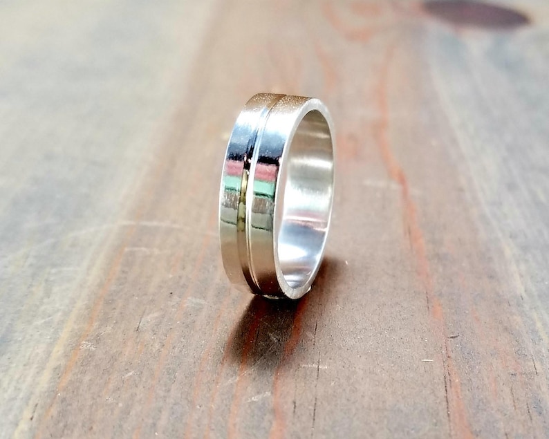 Unisex Thumb Ring US Size 10 Contemporary Solid Sterling Silver Ring with Center Groove Inexpensive Wedding Band 6mm Wide Chunky Ring