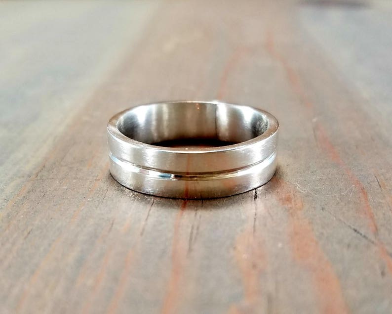 Unisex Thumb Ring US Size 10 Contemporary Solid Sterling Silver Ring with Center Groove Inexpensive Wedding Band 6mm Wide Chunky Ring