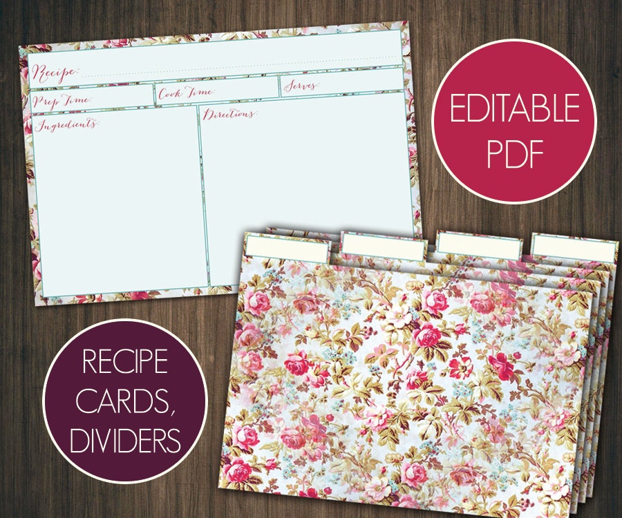 Editable recipe cards divider 4x6 Recipe cards printable Etsy